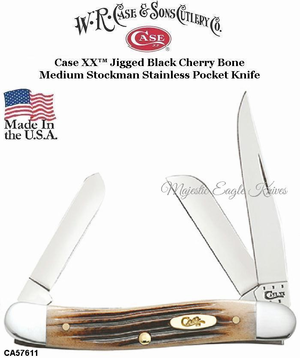 W.R. Case & Sons Presents CA57611 Case XX™ Jigged Black Cherry Bone Medium Stockman Stainless Pocket Knife W.R. Case & Sons Presents CA57611 Case XX™ Jigged Black Cherry Bone Medium Stockman Stainless Pocket Knife