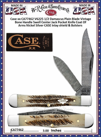 W.R. Case & Sons Presents CA77462  Case XX� Swell Center Jack V6225 1/2 SS Damascus Vintage Bone Pocket Knife
