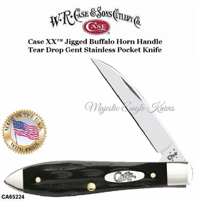 W.R. Case & Sons Presents CA65224 Case XX� Jigged Buffalo Horn Tear Drop Gent Stainless Pocket Knife 