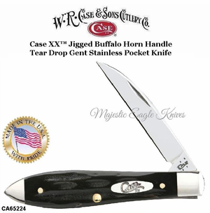 W.R. Case & Sons Presents CA65224 Case XX� Jigged Buffalo Horn Tear Drop Gent Stainless Pocket Knife 