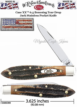 W.R. Case & Sons Presents CA65308 Case XX� 6.5 Bonestag Tear Drop Jack Stainless Pocket Knife 