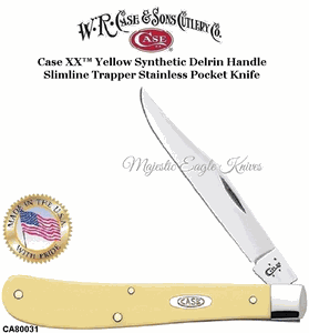 W.R. Case & Sons Presents CA80031 Case XX� Yellow Synthetic Delrin Handle Slimline Trapper Stainless Pocket Knife