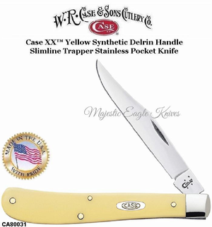 W.R. Case & Sons Presents CA80031 Case XX� Yellow Synthetic Delrin Handle Slimline Trapper Stainless Pocket Knife