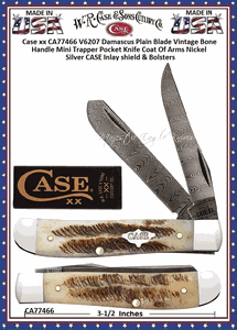 W.R. Case & Sons Presents CA77466 Case XX� Mini Trapper V6207 Damascus Vintage Bone Pocket Knife 