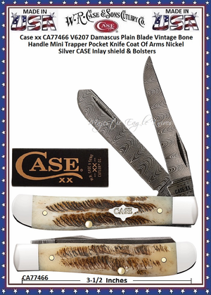 W.R. Case & Sons Presents CA77466 Case XX™ Mini Trapper V6207 Damascus Vintage Bone Pocket Knife W.R. Case & Sons Presents CA77466 Case XX™ Mini Trapper V6207 Damascus Vintage Bone Pocket Knife