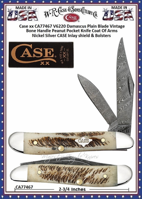 W.R. Case & Sons Presents  CA77467 Case XX� Peanut V6220 Damascus Vintage Bone Pocket Knife