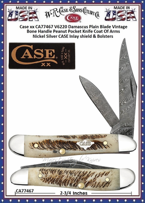W.R. Case & Sons Presents  CA77467 Case XX� Peanut V6220 Damascus Vintage Bone Pocket Knife