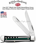 W.R. Case & Sons Presents CA9576 Case XX� Black Color Wash Bone Green Line Stripes of Service Flag Mini Trapper Pocket Knife 