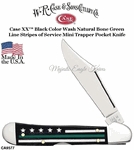 W.R. Case & Sons Presents CA9577 Case XX� Black Color Wash Bone Green Line Stripes of Service Mini Copperlock Pocket Knife  
