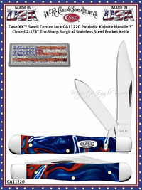 W.R. & Sons Cutlery Case XX� CA11220 Smooth Bone Patriotic Kirnite Handle Small Coke Bottle Stainless Steel Pocket Knife 