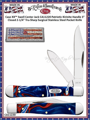 W.R. & Sons Cutlery Case XX� CA11220 Smooth Bone Patriotic Kirnite Handle Small Coke Bottle Stainless Steel Pocket Knife 