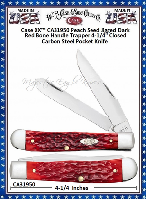 WR Case & Son's Cutlery C31950 Case XX™ Jigged Dark Red Bone Handle Trapper Chrome Vanadium Pocket Knife WR Case & Son's Cutlery C31950 Case XX™ Jigged Dark Red Bone Handle Trapper Chrome Vanadium Pocket Knife