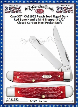 WR Case & Son's Cutlery C31952 Case XX™ Jigged Dark Red Bone Handle Mini Trapper Chrome Vanadium Pocket Knife WR Case & Son's Cutlery C31952 Case XX™ Jigged Dark Red Bone Handle Mini Trapper Chrome Vanadium Pocket Knife