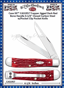WR Case & Son's Cutlery C31957 Case XX� Jigged Dark Red Bone Handle Trapper Chrome Vanadium  Pocket Knife