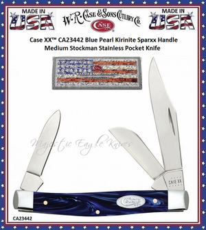 WR Case & Son's Cutlery CA23442 Case XX™ Blue Pearl Kirinite Sparxx Handle Medium Stockman Stainless Pocket Knife WR Case & Son's Cutlery CA23442 Case XX™ Blue Pearl Kirinite Sparxx Handle Medium Stockman Stainless Pocket Knife
