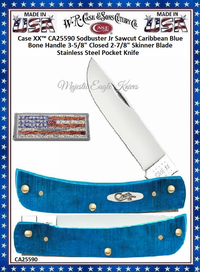 WR Case & Son's Cutlery CA25590 Case 2 7/8" Tru-sharp Surgical Stainless Steel Clip/Skinner blade Caribbean Blue Sawcut Jigged Bone Handle Sod Buster Jr Pocket Knife