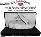 WR Case & Son's Cutlery CA51035 Case XX� Executive Lockback w/Engraved Scroll Work Stainless Steel Handle Black Velvet Gift Box 1/500 Pocket Knife 