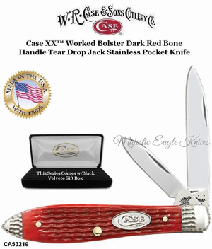 WR Case & Son's Cutlery CA53219 Case XX™ Worked Bolster Dark Red Bone Handle Tear Drop Jack Stainless Pocket Knife WR Case & Son's Cutlery CA53219 Case XX™ Worked Bolster Dark Red Bone Handle Tear Drop Jack Stainless Pocket Knife