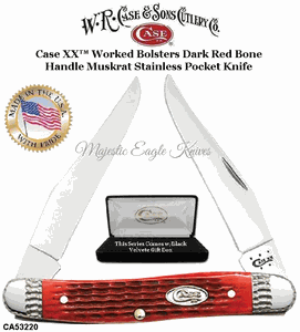 WR Case & Son's Cutlery CA53220 Case XX™ Worked Bolsters Dark Red Bone Handle Muskrat Stainless Pocket Knife WR Case & Son's Cutlery CA53220 Case XX™ Worked Bolsters Dark Red Bone Handle Muskrat Stainless Pocket Knife
