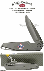 WR Case & Son's Cutlery CA18061 Case XX� Boy Scouts Titanium Linerlock TecX TS1-T Embellished Stainless Titanium Coat 3" Plain Blade Pocket Knife  