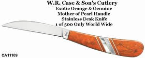 WR Case & Sons Cutlery CA11109 Exotic Orange Coral & Genuine MOP Desk Knife