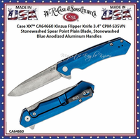 WR Case & Sons Cutlery CA64660 Case XX™ Kinzua Flipper Knife 3.4" CPM-S35VN Stonewashed Spear Point Plain Blade, Stonewashed Blue Anodized Aluminum Handles WR Case & Sons Cutlery CA64660 Case XX™ Kinzua Flipper Knife 3.4" CPM-S35VN Stonewashed Spear Point Plain Blade, Stonewashed Blue Anodized Aluminum Handles