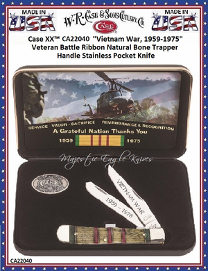 WR Case & Sons Cutlery CA22040 CaseXX Vietnam War Embellished Natural Bone Handle wColor Wash Clip Spey Blades Trapper Knife Gift Set WR Case & Sons Cutlery CA22040 CaseXX Vietnam War Embellished Natural Bone Handle wColor Wash Clip Spey Blades Trapper Knife Gift Set