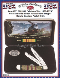 WR Case & Sons Cutlery CA22040 CaseXX Vietnam War Embellished Natural Bone Handle wColor Wash Clip Spey Blades Trapper Knife Gift Set WR Case & Sons Cutlery CA22040 CaseXX Vietnam War Embellished Natural Bone Handle wColor Wash Clip Spey Blades Trapper Knife Gift Set