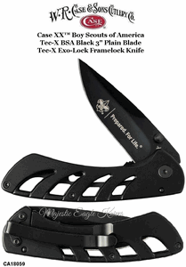 WR Case & Son's Cutlery CA18059 Case XX� Boy Scouts Black Stainless Steel Tec-X Exo-Lock Framelock Black 3" Plain Pocket Knife 