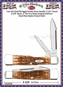 WR Case & Son's Cutlery CA10728 Case XX� Peach Seed Jigged Amber Bone Gunstock Stainless Pocket Knife