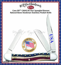 WR Case & Sons Cutlery CA64136 Star Spangle Patriotic Bone Medium Stockman Knife
