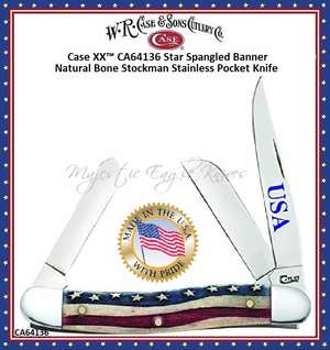 WR Case & Sons Cutlery CA64136 Star Spangle Patriotic Bone Medium Stockman Knife