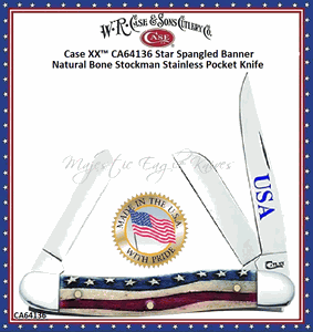 WR Case & Sons Cutlery CA64136 Star Spangle Patriotic Bone Medium Stockman Knife