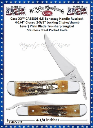 WR Case & Sons Cutlery CA65303 Case XX Burnt Bone Stag Handle Russlock Knife WR Case & Sons Cutlery CA65303 Case XX Burnt Bone Stag Handle Russlock Knife