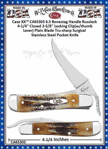 WR Case & Sons Cutlery  CA65303 Case XX Burnt Bone Stag Handle Russlock Knife