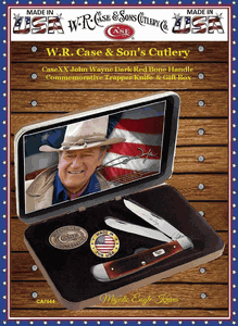WR Case & SonS Cutlery CA7444 Case XX John Wayne Commemorative Barnboard Dark Red Trapper Pocket Knife Gift Box