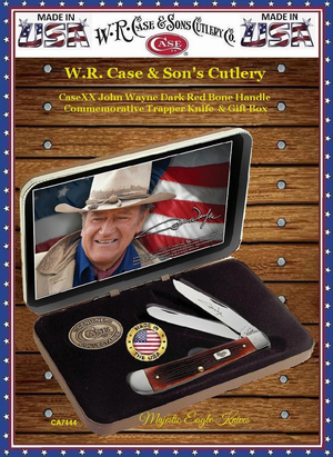 WR Case & SonS Cutlery CA7444 Case XX John Wayne Commemorative Barnboard Dark Red Trapper Pocket Knife Gift Box