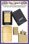 Zippo Windproof Lighter Z169 Zippo Armor� High Polish Brass Windproof Pocket Lighter 2-1/4"x1/2"x1-1/2" Comes With a Lifetime Guarantee 