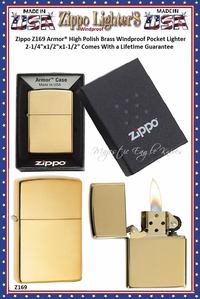 Zippo Windproof Lighter Z169 Zippo Armor® High Polish Brass Windproof Pocket Lighter 2-1/4"x1/2"x1-1/2" Comes With a Lifetime Guarantee Zippo Windproof Lighter Z169 Zippo Armor® High Polish Brass Windproof Pocket Lighter 2-1/4"x1/2"x1-1/2" Comes With a Lifetime Guarantee