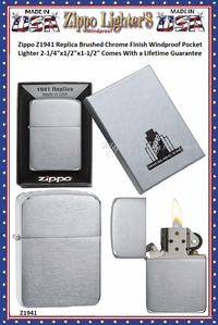 Zippo Windproof Lighter Z1941 Zippo Replica Brushed Chrome Finished Windproof Pocket Lighter 2-1/4"x1/2"x1-1/2" Comes With a Lifetime Guarantee Zippo Windproof Lighter Z1941 Zippo Replica Brushed Chrome Finished Windproof Pocket Lighter 2-1/4"x1/2"x1-1/2" Comes With a Lifetime Guarantee