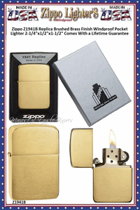 Zippo Windproof Lighter Z1941B Zippo Replica Brushed Brass Finished Windproof Pocket Lighter 2-1/4"x1/2"x1-1/2" Comes With a Lifetime Guarantee Zippo Windproof Lighter Z1941B Zippo Replica Brushed Brass Finished Windproof Pocket Lighter 2-1/4"x1/2"x1-1/2" Comes With a Lifetime Guarantee