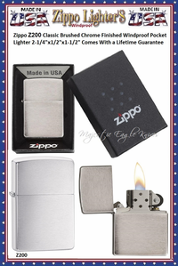 Zippo Windproof Lighter Z200 Zippo Classic Brushed Chrome Finished Windproof Pocket Lighter 2-1/4"x1/2"x1-1/2" Comes With a Lifetime Guarantee Zippo Windproof Lighter Z200 Zippo Classic Brushed Chrome Finished Windproof Pocket Lighter 2-1/4"x1/2"x1-1/2" Comes With a Lifetime Guarantee