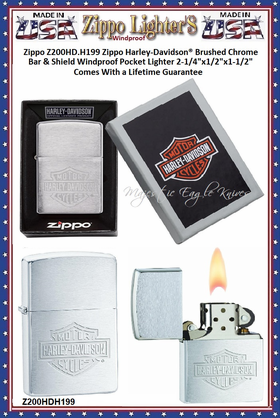 Zippo Windproof Lighter Z200HD.H199 Zippo Harley-Davidson® Brushed Chrome Bar & Shield Windproof Pocket Lighter 2-1/4"x1/2"x1-1/2" Comes With a Lifetime Guarantee Zippo Windproof Lighter Z200HD.H199 Zippo Harley-Davidson® Brushed Chrome Bar & Shield Windproof Pocket Lighter 2-1/4"x1/2"x1-1/2" Comes With a Lifetime Guarantee