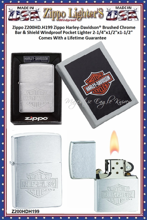 Zippo Windproof Lighter Z200HD.H199 Zippo Harley-Davidson� Brushed Chrome Bar & Shield Windproof Pocket Lighter 2-1/4"x1/2"x1-1/2" Comes With a Lifetime Guarantee 