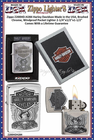 Zippo Windproof Lighter Z200HD.H284 Zippo Harley Davidson Made in the USA, Brushed Chrome, Windproof Pocket Lighter 2-1/4"x1/2"x1-1/2" Comes With a Lifetime Guarantee