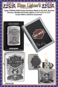 Zippo Windproof Lighter Z200HD.H284 Zippo Harley Davidson Made in the USA, Brushed Chrome, Windproof Pocket Lighter 2-1/4"x1/2"x1-1/2" Comes With a Lifetime Guarantee