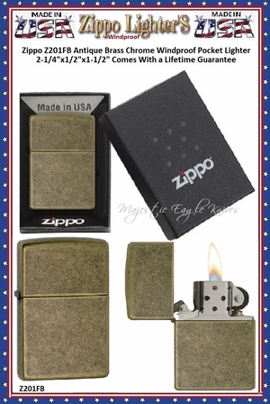Zippo Windproof Lighter Z201FB Zippo Antique Brass Windproof Pocket Lighter 2-1/4"x1/2"x1-1/2" Comes With a Lifetime Guarantee Zippo Windproof Lighter Z201FB Zippo Antique Brass Windproof Pocket Lighter 2-1/4"x1/2"x1-1/2" Comes With a Lifetime Guarantee