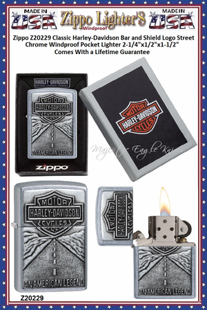 Zippo Windproof Lighter Z20229 Zippo Classic Zippo Harley-Davidson Bar and Shield Logo Street Chrome Windproof Pocket Lighter 2-1/4"x1/2"x1-1/2" Comes With a Lifetime Guarantee
