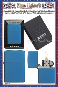 Zippo Windproof Lighter Z20446 Zippo Classic High Polished Blue Finished Windproof Pocket Lighter 2-1/4"x1/2"x1-1/2" Comes With a Lifetime Guarantee Zippo Windproof Lighter Z20446 Zippo Classic High Polished Blue Finished Windproof Pocket Lighter 2-1/4"x1/2"x1-1/2" Comes With a Lifetime Guarantee