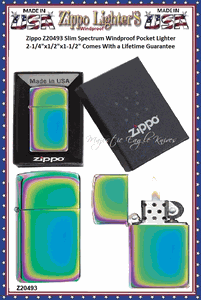 Zippo Windproof Lighter Z20493 Zippo Slim Spectrum Windproof Pocket Lighter 2-1/4"x1/2"x1-1/2" Comes With a Lifetime Guarantee     